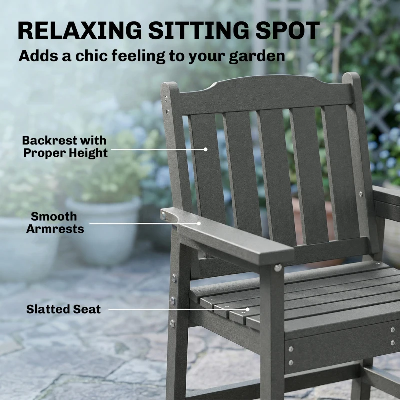 Outsunny All-Weather Patio Chair, HDPE Patio Dining Chair, Heavy Duty Wood-Like Outdoor Furniture for Garden, Backyard, Deck, Porch, Lawn, Gray