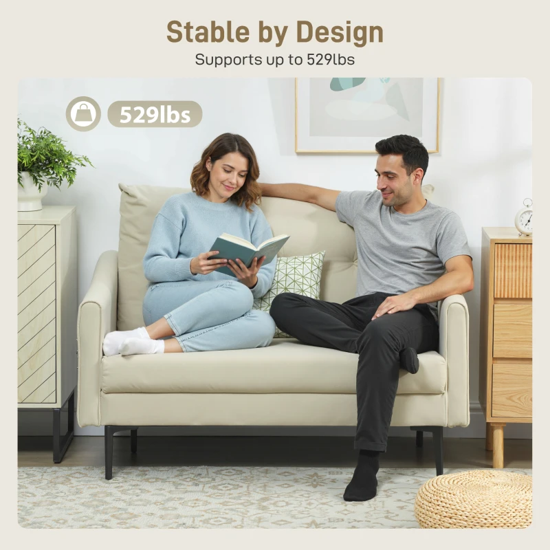 HOMCOM 2 Seater Sofa, Small Modern Couch with High-Resilience Foam, Thicken Padding, Button Tufted, Cream White