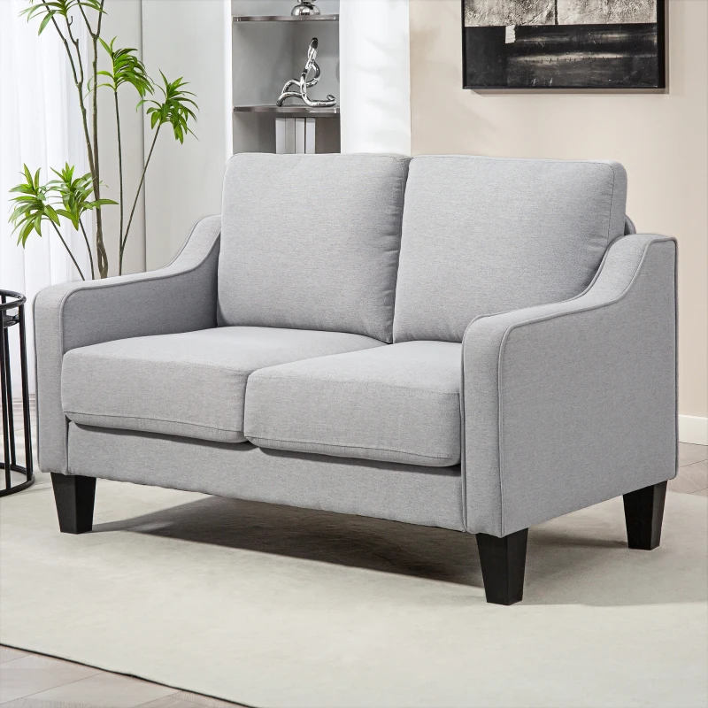 HOMCOM Loveseat Sofa, Modern Couch with Pocket Spring, Linen Upholstered, Thick Padded, Light Grey