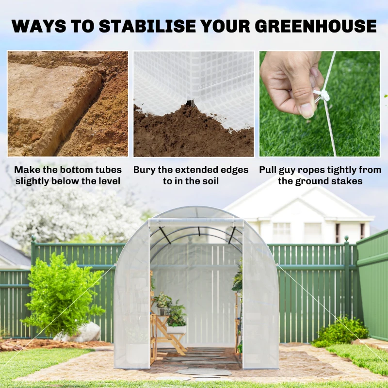 Outsunny 11.5x6.6x6.6ft Walk-in Tunnel Greenhouse Portable Garden Plant Growing Warm House with Door and Ventilation Window, White