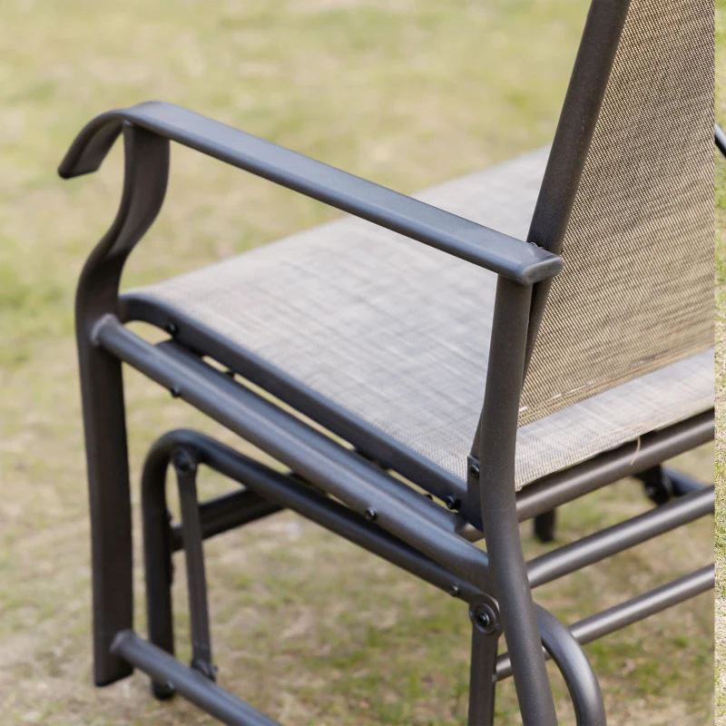 Outsunny 2 Pieces Outdoor Glider Chairs, 2 Person Glider Rocking Chair Set with Breathable Mesh Fabric, Steel Frame, Dark Brown