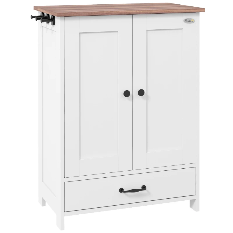 PawHut Pet Food Storage Container Dog Feeding Station w/ Adjustable Panel, Hooks, for Medium Sized Dogs, White