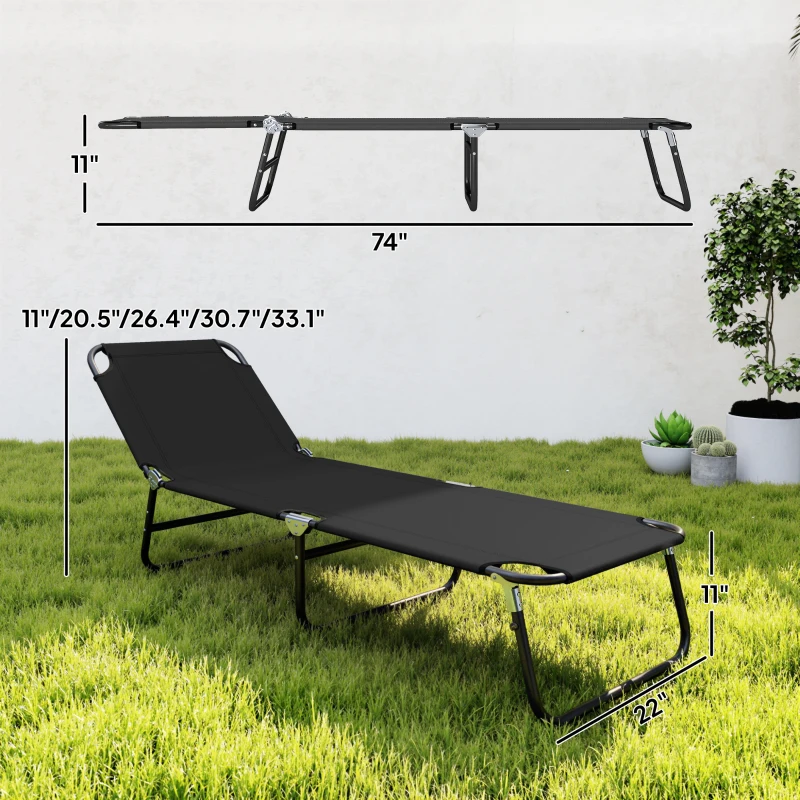 Outsunny Folding Chaise Lounge Pool Chairs, Outdoor Sun Tanning Chairs with 5-Level Reclining Back, Steel Frame for Beach, Yard, Patio, Black