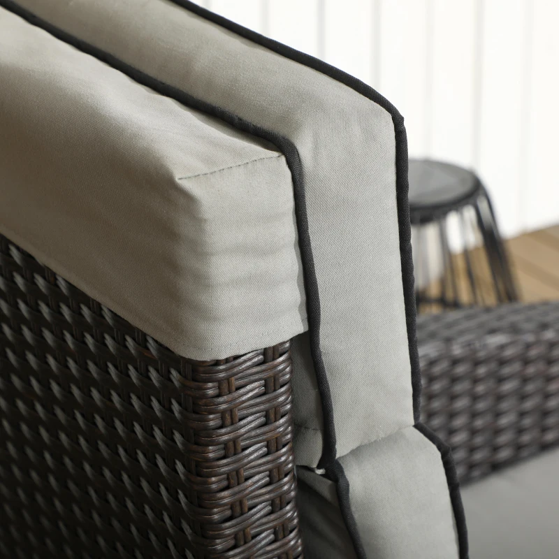 Outsunny Outdoor Recliner Chair with Adjustable Backrest and Footrest, Washable Cushion, Side Tray, Light Grey