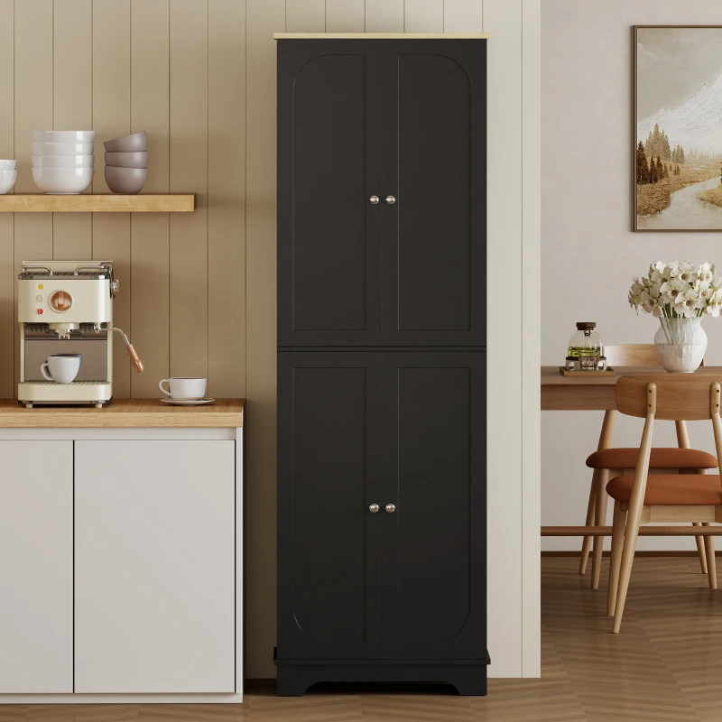 HOMCOM 72" Tall Pantry Cabinet, Kitchen Pantry Cabinet with Adjustable Shelves, Storage Cabinet with 4 Doors, Black