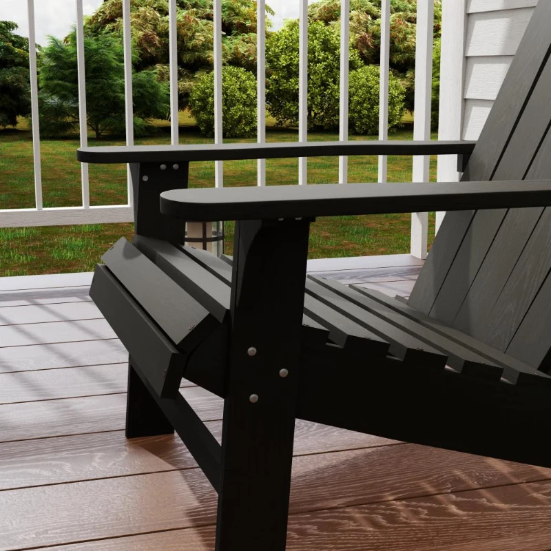 Outsunny Wood Adirondack Chair, Outdoor Patio Muskoka Chair with Slatted Design for Deck, Garden, Backyard, Fire Pit, Black