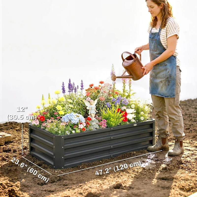Outsunny 4' x 2' x 1' Raised Garden Bed, Set of 2 Galvanized Planter Box for Vegetables, Flowers, Herbs, Grey