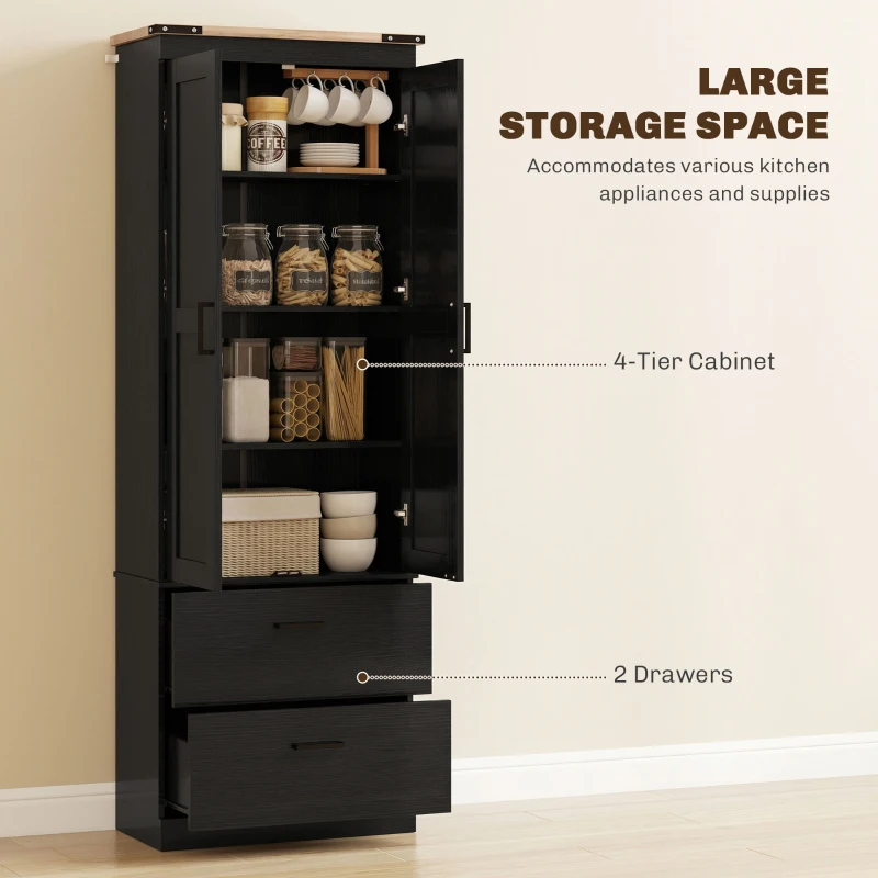 HOMCOM 67" Tall Kitchen Pantry Storage Cabinet, Kitchen Pantry Cabinet with Doors, Drawers and Adjustable Shelves, Black