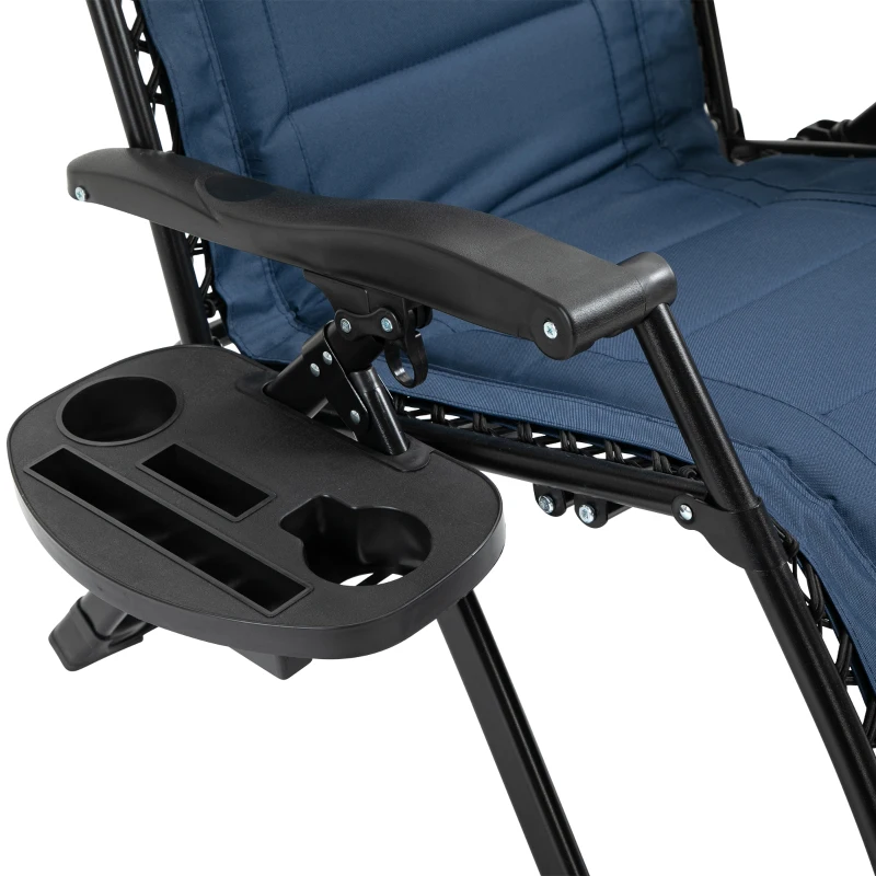 Outsunny Zero Gravity Lounger Chair, Padded Folding Reclining Patio Chair with Cup Holder, Detachable Headrest, Extra Wide Seat, 400 LBS Capacity for Pool, Camping, Blue