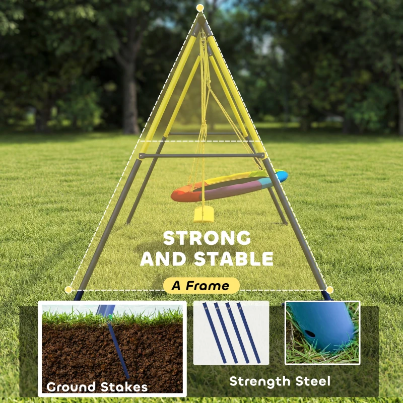 Qaba Kids Swing Set with Double Swings, Outdoor Playset with Adjustable Ropes, Metal Frame for Ages 3-8, 150kg Capacity