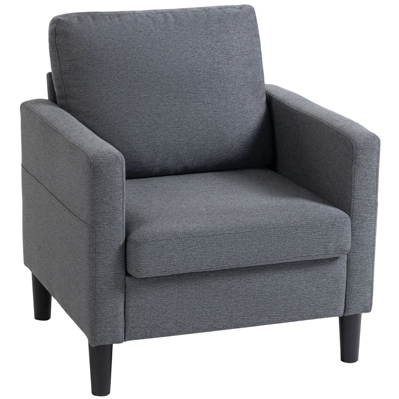 HOMCOM Accent Chair Upholstered Modern Armchair for Living Room with Thick Padded Seat and Armrests Dark Grey