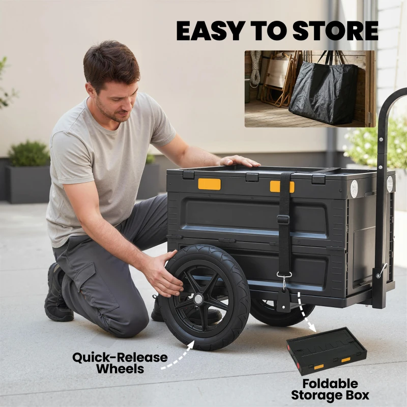 Soozier Bike Trailer with Foldable Storage Box and Lid, Quick Release Wheels, Reflective Stickers, Safety Flag