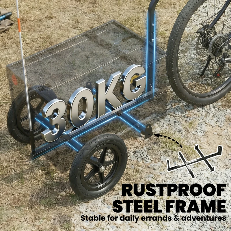 Soozier Bike Trailer with Foldable Storage Box and Lid, Quick Release Wheels, Reflective Stickers, Safety Flag