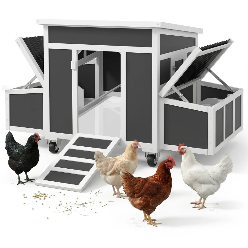 PawHut Wooden Chicken Coop with Nesting Box for 6 Chickens, Dark Grey
