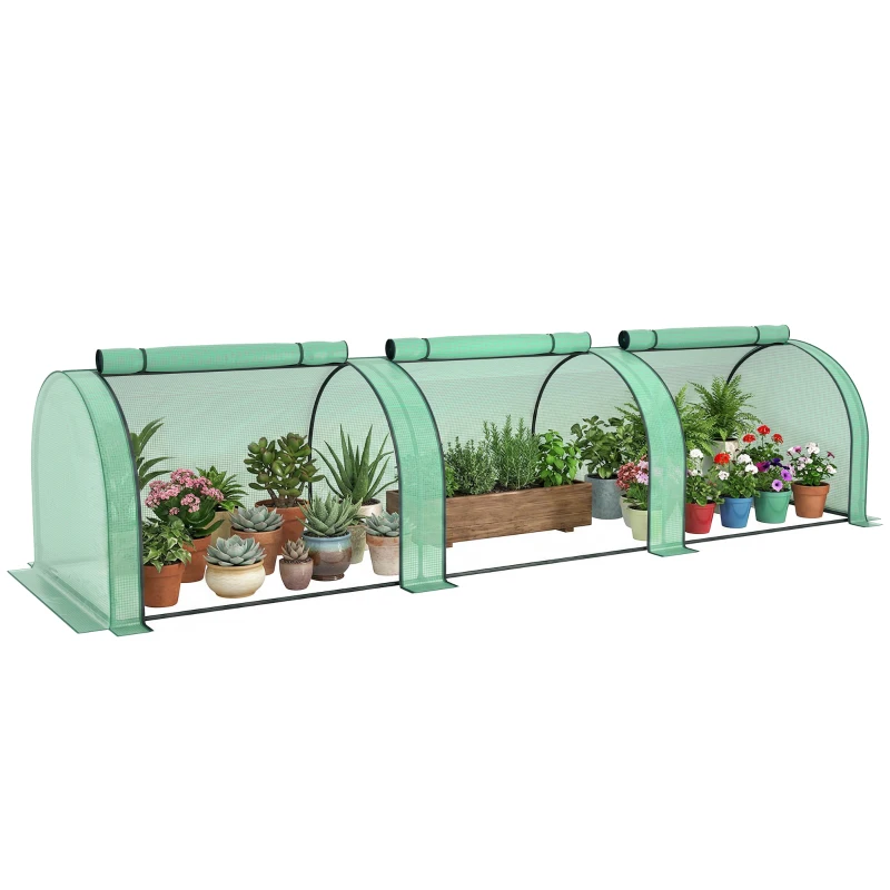 Outsunny Mini Tunnel Greenhouse with PE Cover Garden Green Grow Shed with Steel Frame Zipped Doors, Green