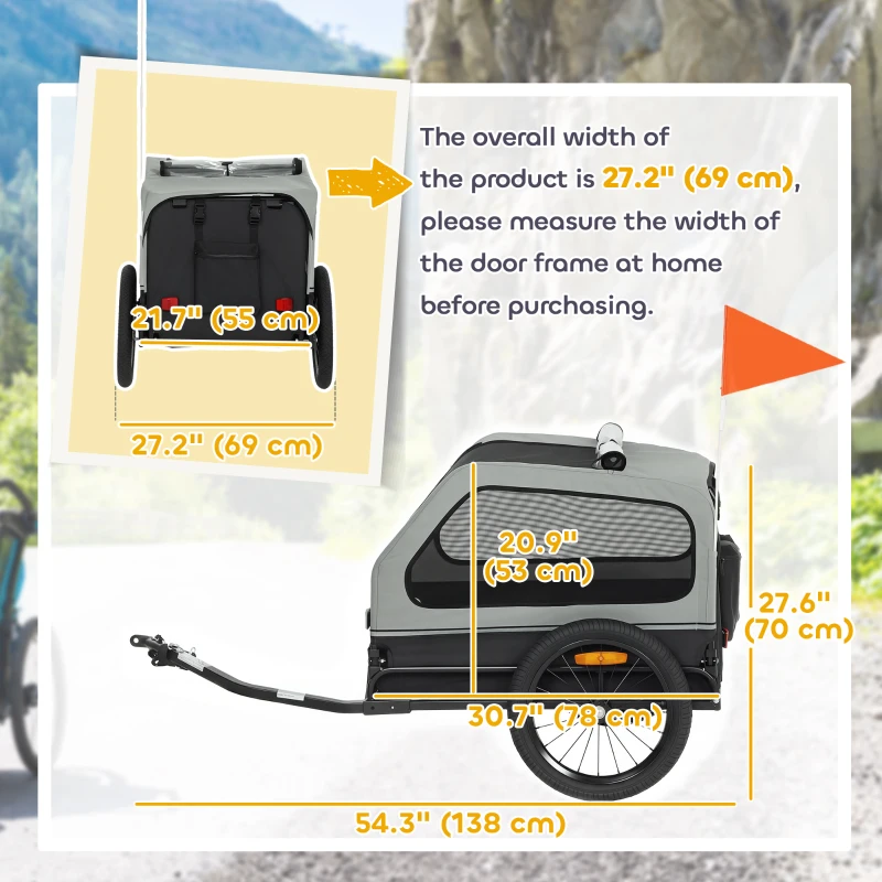 PawHut Dog Bike Trailer for Small & Medium Dogs up to 44 lbs, Universal Bicycle Coupler, Flip-Down Ramp Tailgate, Grey