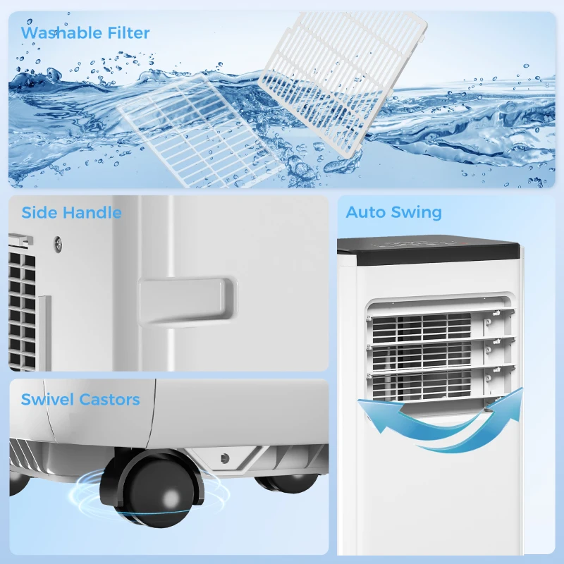 HOMCOM 10000 BTU Portable 4-in-1 Air Conditioner with Cool, Dehumidifier, Fan, Sleep, WiFi Voice Remote Control, White