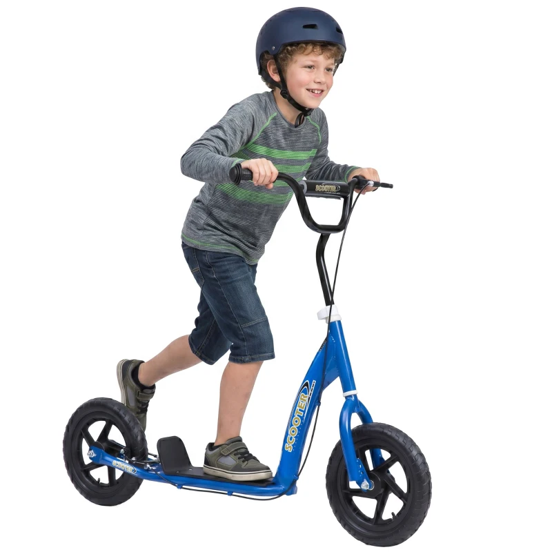HOMCOM Adjustable Kids Pro Stunt Scooter Children Street Bike Bicycle Ride On with 12” Tire (Blue)
