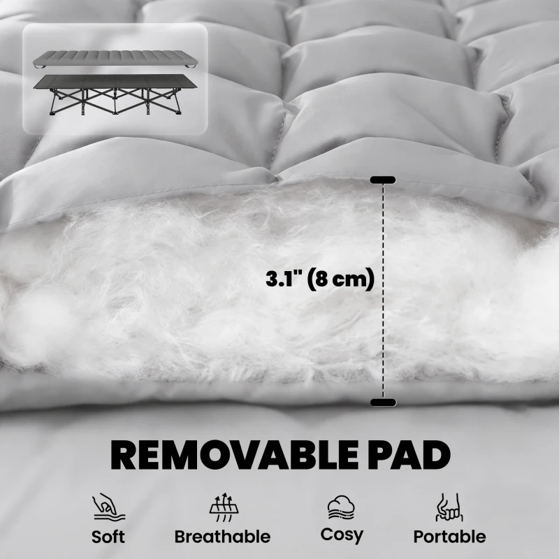 Outsunny Set of 2 Camping Cot with Soft Pad, 32" Extra Wide Folding Cots with Non-Slip Feet and Carry Bag, Grey