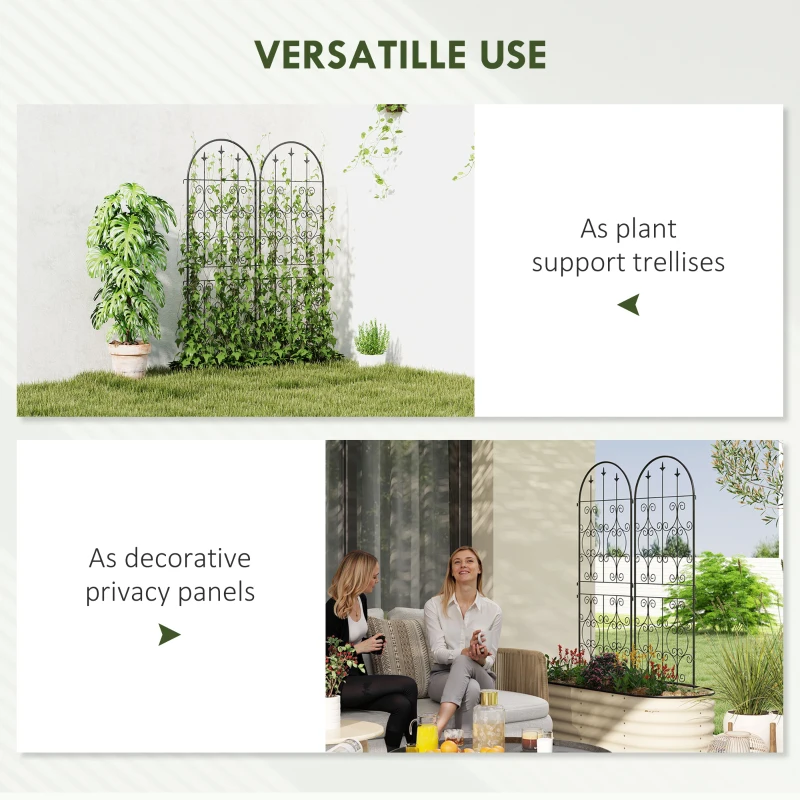 Outsunny Set of 2 Metal Garden Trellis, Decorative Trellis Panels, Scrollwork Design, 150 x 50 cm, Black