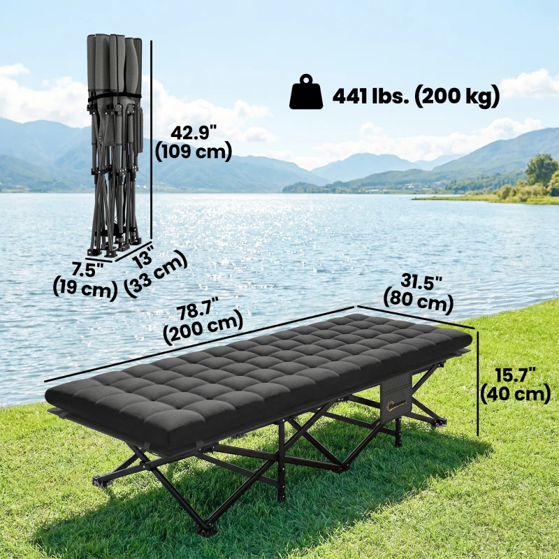 Outsunny Set of 2 Camping Cot with Soft Pad, 32" Extra Wide Folding Cots with Non-Slip Feet and Carry Bag, Black