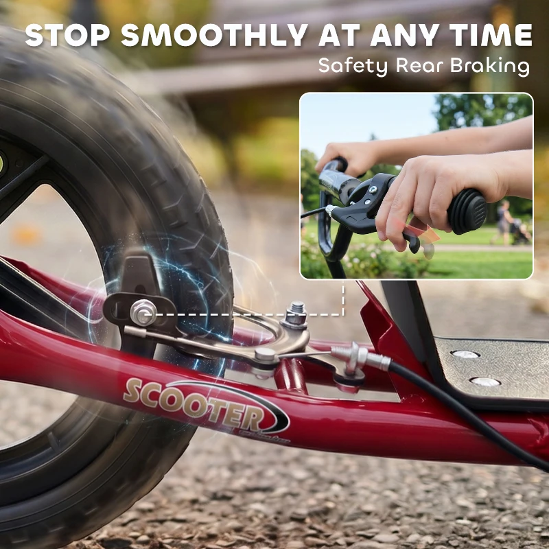 HOMCOM Kids Scooter with 12" EVA Big Tires, Street Bike Bicycle for Teens with Adjustable Height Handle for 5-12 Year Old, Red