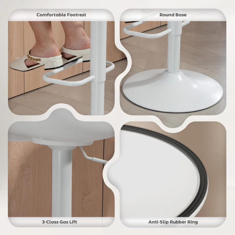 HOMCOM Counter Height Bar Stools Set of 2, Streamlined Bar Chairs with Adjustable Height and Swivel PU Leather Seat, White