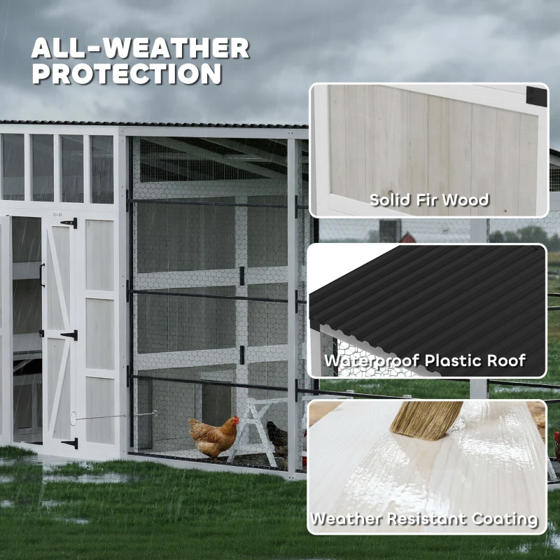 PawHut Large Chicken Coop for 10-15 Hens, Walk-in Outdoor Chicken House with Run, Nesting Box, Waterproof Roof, Perches
