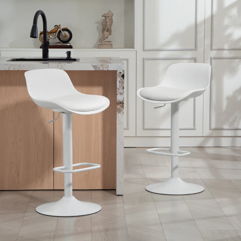 HOMCOM Counter Height Bar Stools Set of 2, Streamlined Bar Chairs with Adjustable Height and Swivel PU Leather Seat, White