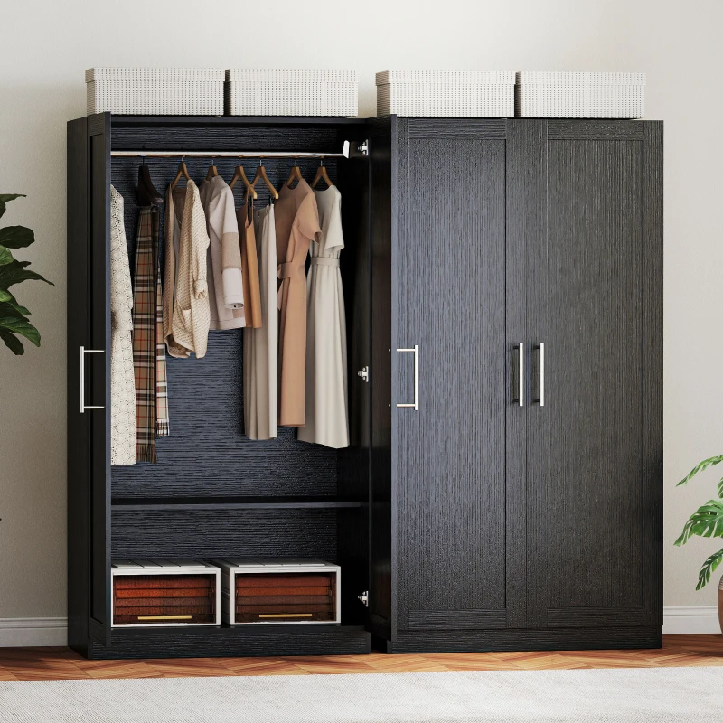 HOMCOM Wardrobe Cabinet with 2 Doors and Hanging Rod, Modern Armoire Wardrobe Closet for Bedroom, Black Wood Effect