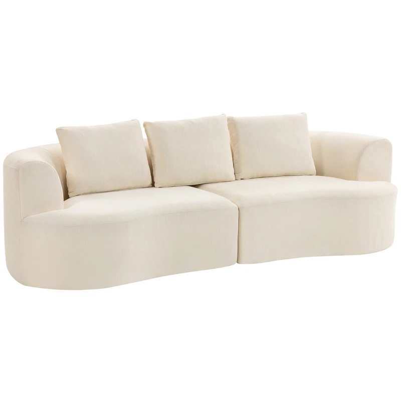 HOMCOM 3 Seater Sofa, 102" Chenille Boneless Couch with Wide Seat, Spring Cushions, High-Density Foam, 3 Pillows, Cream White
