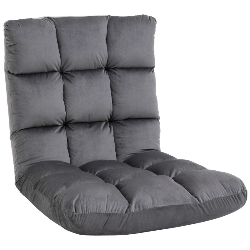 HOMCOM 13-Position Floor Folding Gaming Lazy Floor Sofa Chair Lounge Adjustable Sleeper Bed Couch Recliner, Dark Grey