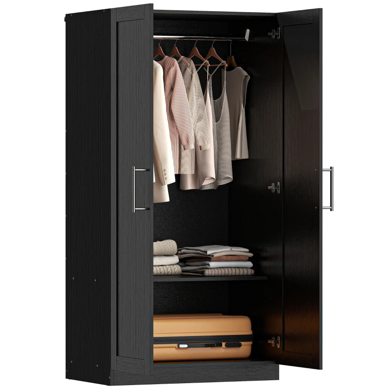 HOMCOM Wardrobe Cabinet with 2 Doors and Hanging Rod, Modern Armoire Wardrobe Closet for Bedroom, Black Wood Effect