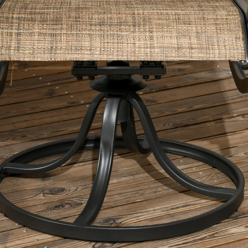 Outsunny 2-Piece Swivel Patio Dining Chairs, 360° Swivel Rocking Outdoor Chairs with Curved Armrests, Breathable Mesh Seat & S Shape Backrest for Yard, Lawn, Porch, Brown