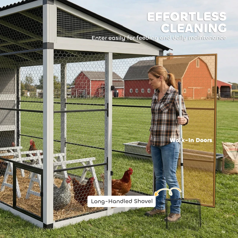PawHut Large Chicken Coop for 10-15 Hens, Walk-in Outdoor Chicken House with Run, Nesting Box, Waterproof Roof, Perches