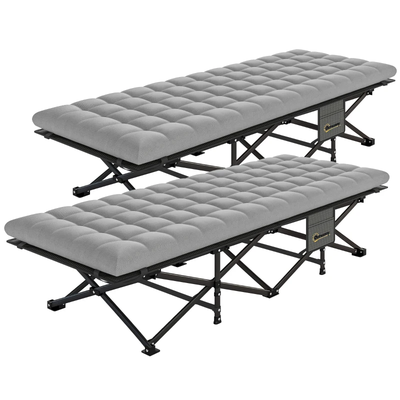 Outsunny Set of 2 Camping Cot with Soft Pad, 32" Extra Wide Folding Cots with Non-Slip Feet and Carry Bag, Grey