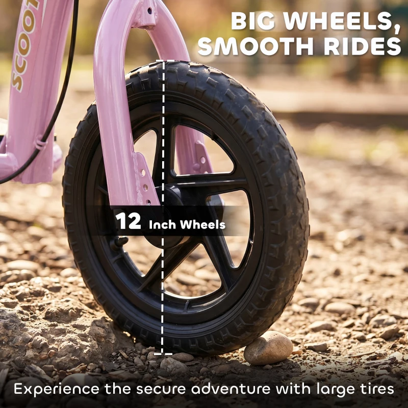 HOMCOM Kids Scooter with 12" EVA Big Tires, Street Bike Bicycle for Teens with Adjustable Height Handle for 5-12 Year Old, Pink