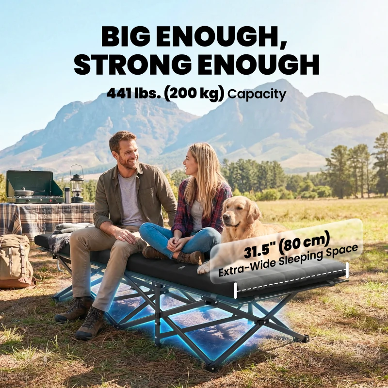 Outsunny Set of 2 Camping Cot with Soft Pad, 32" Extra Wide Folding Cots with Non-Slip Feet and Carry Bag, Black