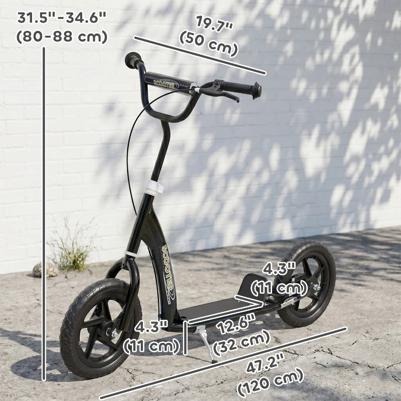 HOMCOM Adjustable Kids Pro Stunt Scooter Children Street Bike Bicycle Ride On with 12” Tire (Black)