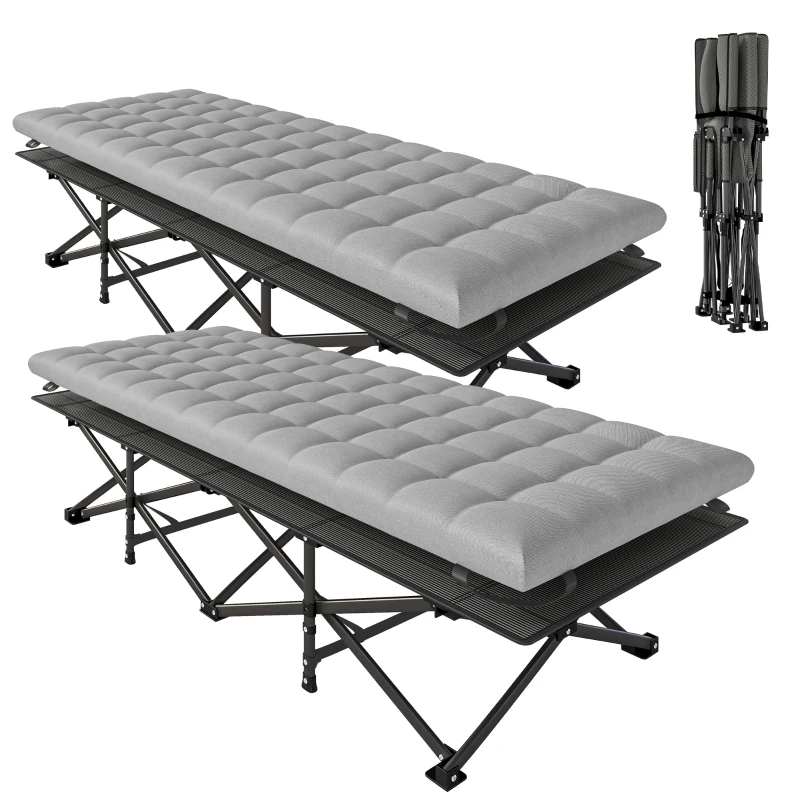 Outsunny Set of 2 Camping Cot with Soft Pad, 32" Extra Wide Folding Cots with Non-Slip Feet and Carry Bag, Grey