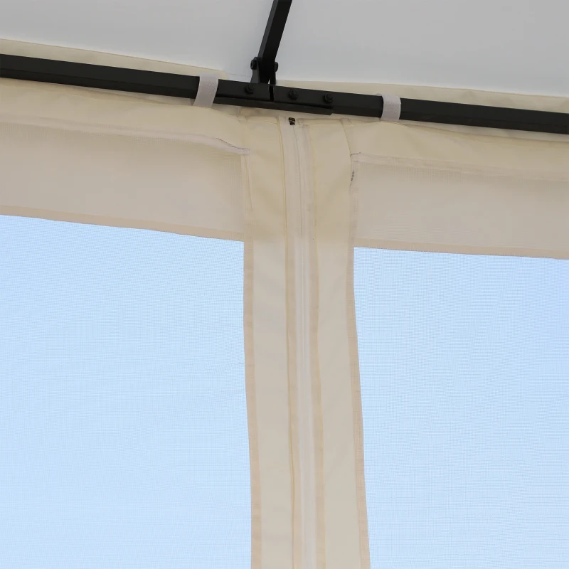 Outsunny 10'x10' Soft-top Steel Patio Gazebo Outdoor Sun Shelter with 2-Tier Polyester Roof, Curtain Sidewalls, White