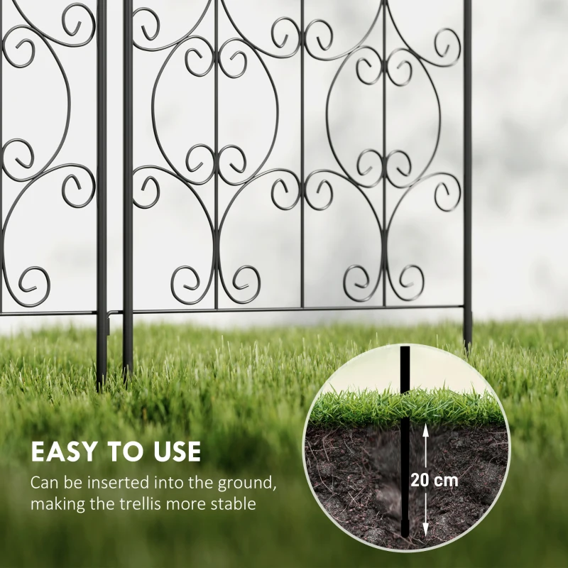 Outsunny Set of 2 Metal Garden Trellis, Decorative Trellis Panels, Scrollwork Design, 150 x 50 cm, Black
