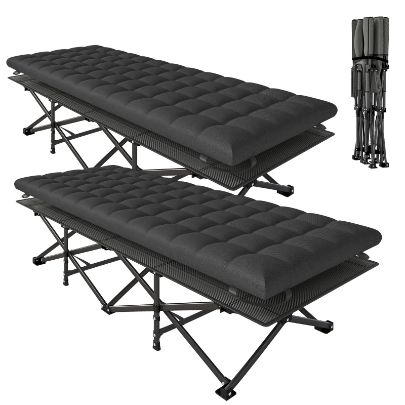 Outsunny Set of 2 Camping Cot with Soft Pad, 32" Extra Wide Folding Cots with Non-Slip Feet and Carry Bag, Black