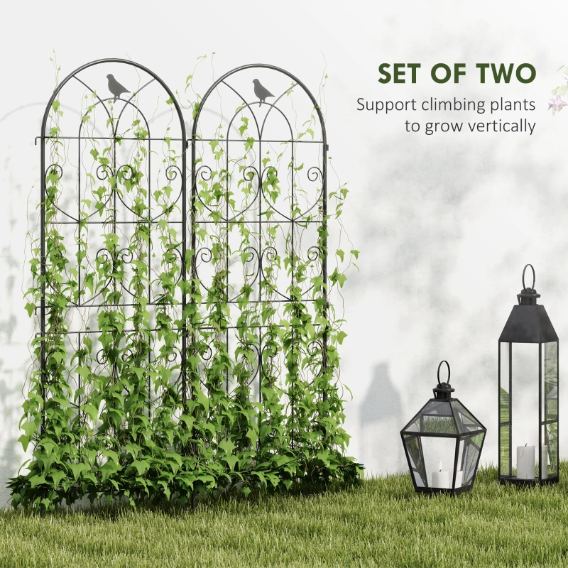 Outsunny Set of 2 Metal Garden Trellis, Decorative Trellis Panels, Bird Design, 150 x 50 cm, Black