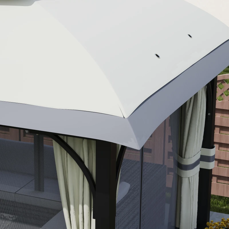 Outsunny 11' x 13' Patio Gazebo, Double Roof Outdoor Gazebo Canopy with Netting & Curtains, Galvanized Metal Frame, Light Grey