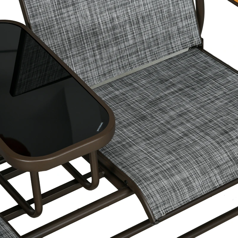 Outsunny Outdoor 2-Person Glider Bench, Outside Swing Glider Chair Loveseat with Breathable Mesh, Table, Steel Frame