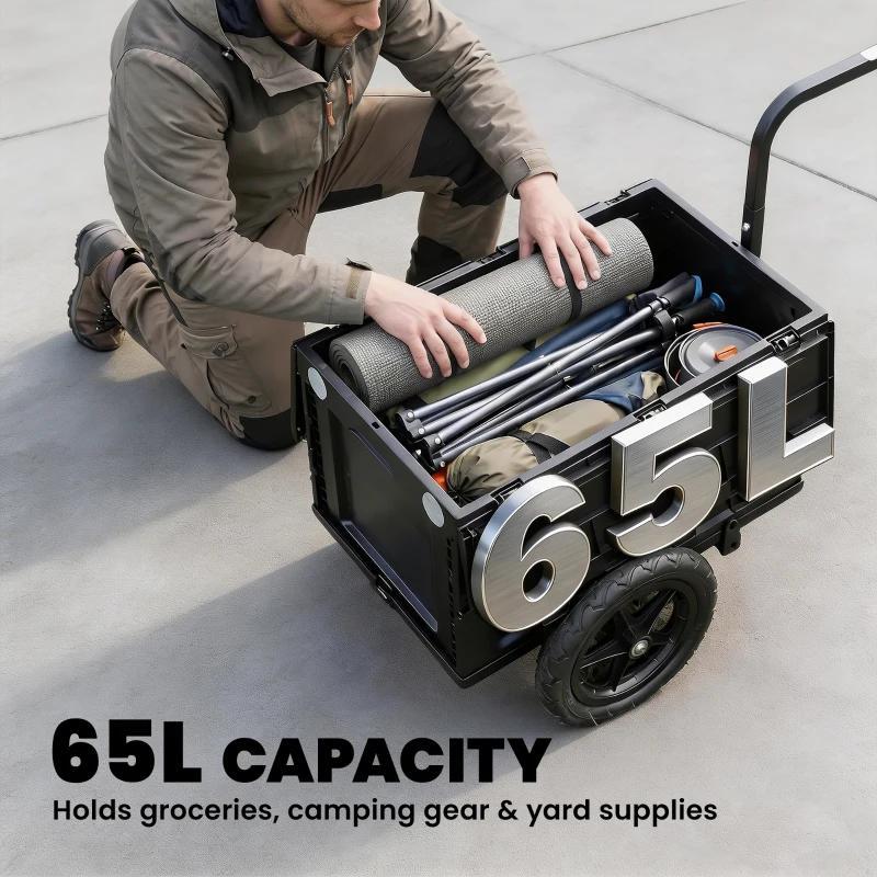 Soozier Bike Trailer with Foldable Storage Box and Lid, Quick Release Wheels, Reflective Stickers, Safety Flag