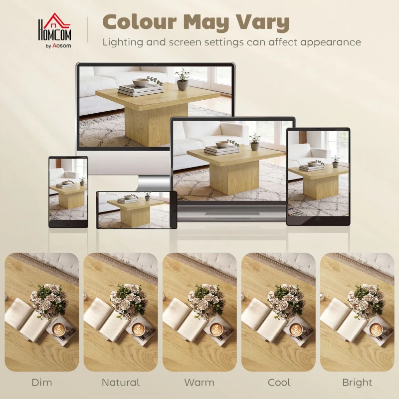 HOMCOM Square Coffee Table, Center Table with 1.6" Thick Tabletop, Light Brown