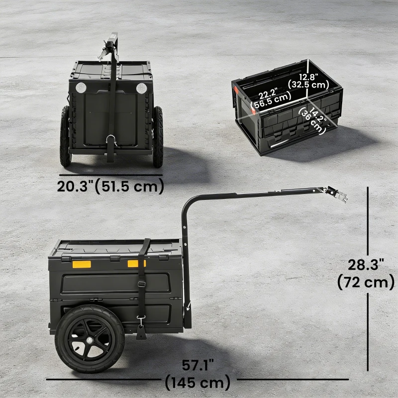 Soozier Bike Trailer with Foldable Storage Box and Lid, Quick Release Wheels, Reflective Stickers, Safety Flag