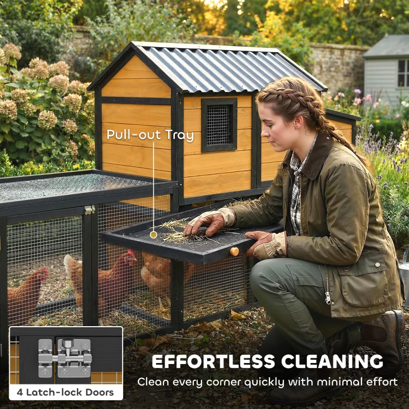PawHut Large Chicken Coop, 134"L Wooden Chicken House with Run, Nesting Box, Slide-Out Tray, Waterproof Roof and Ramp